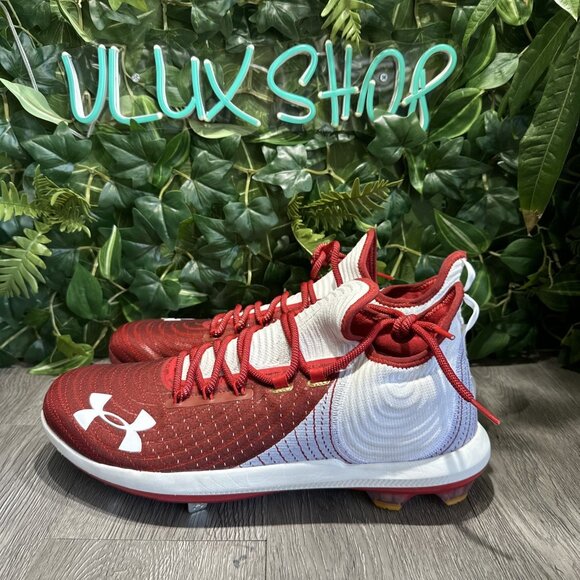 Under Armour Harper 4 Low Metal Baseball Cleats White Red Men Sz 16 3022059-102 main image 6